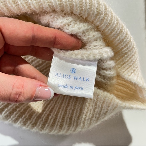 Alice Walk sweater baby alpaca ribbed knit crewneck pullover small cream - Picture 3 of 6